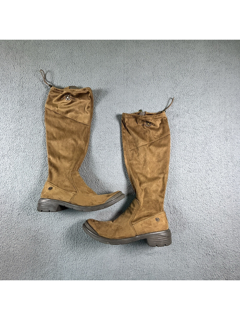 Bzees Boomerang Tall Stretch Boots Brown Suede Toffee Women’s Size 7M Washable